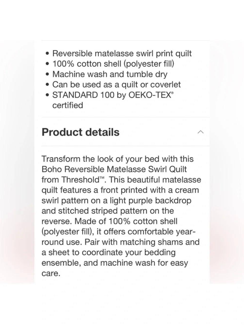 Threshold King Reversible Cotton Matelasse Cream Swirl Pattern Quilt
